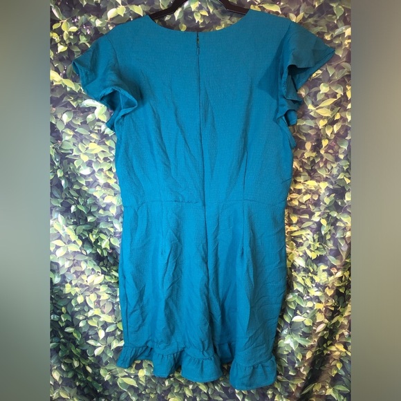 VENUS Teal Blue Wrap Romper with Flutter Sleeves - Picture 13 of 16